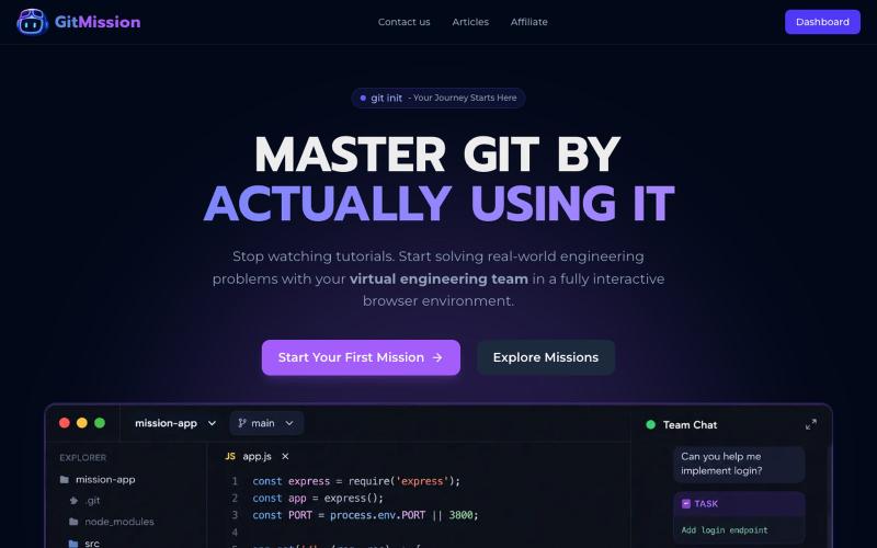 GitMission: Learn Git Through Interactive Missions | Hands-On Git Training — screenshot