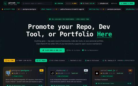 gitrank.lol — GitHub Repos & DevTools Pay-to-Rank Leaderboard — screenshot