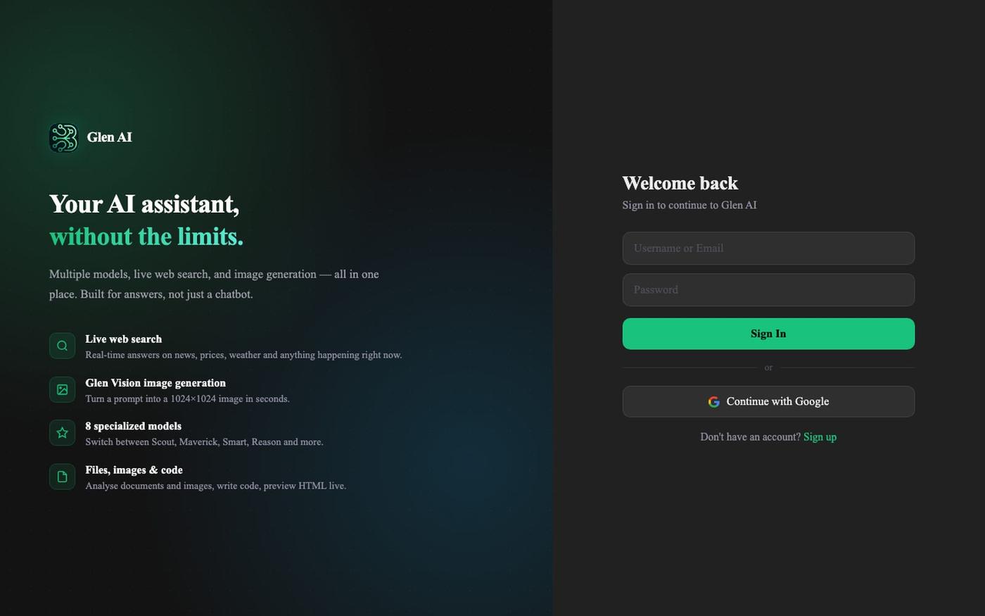 Glen AI | AI Assistant, AI Chatbot & Smart Automation Platform — screenshot