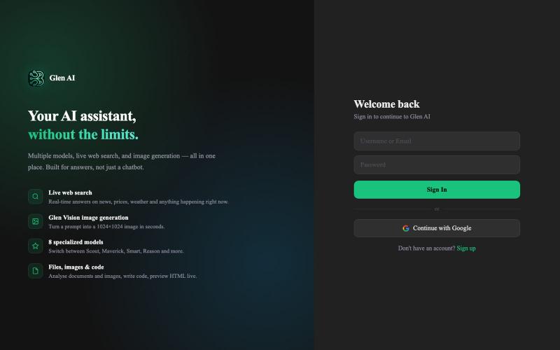 Glen AI | AI Assistant, AI Chatbot & Smart Automation Platform — screenshot