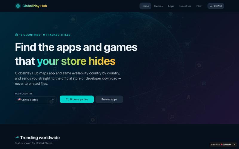 GlobalPlay Hub — Find Apps & Games Available in Your Country — screenshot