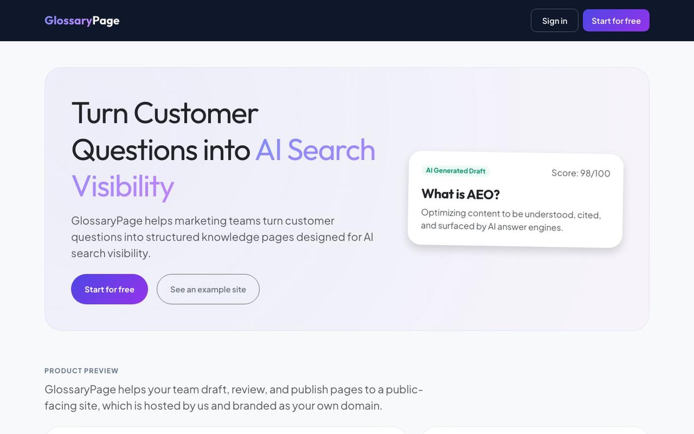 GlossaryPage | Improve Your AI Search Visibility — screenshot