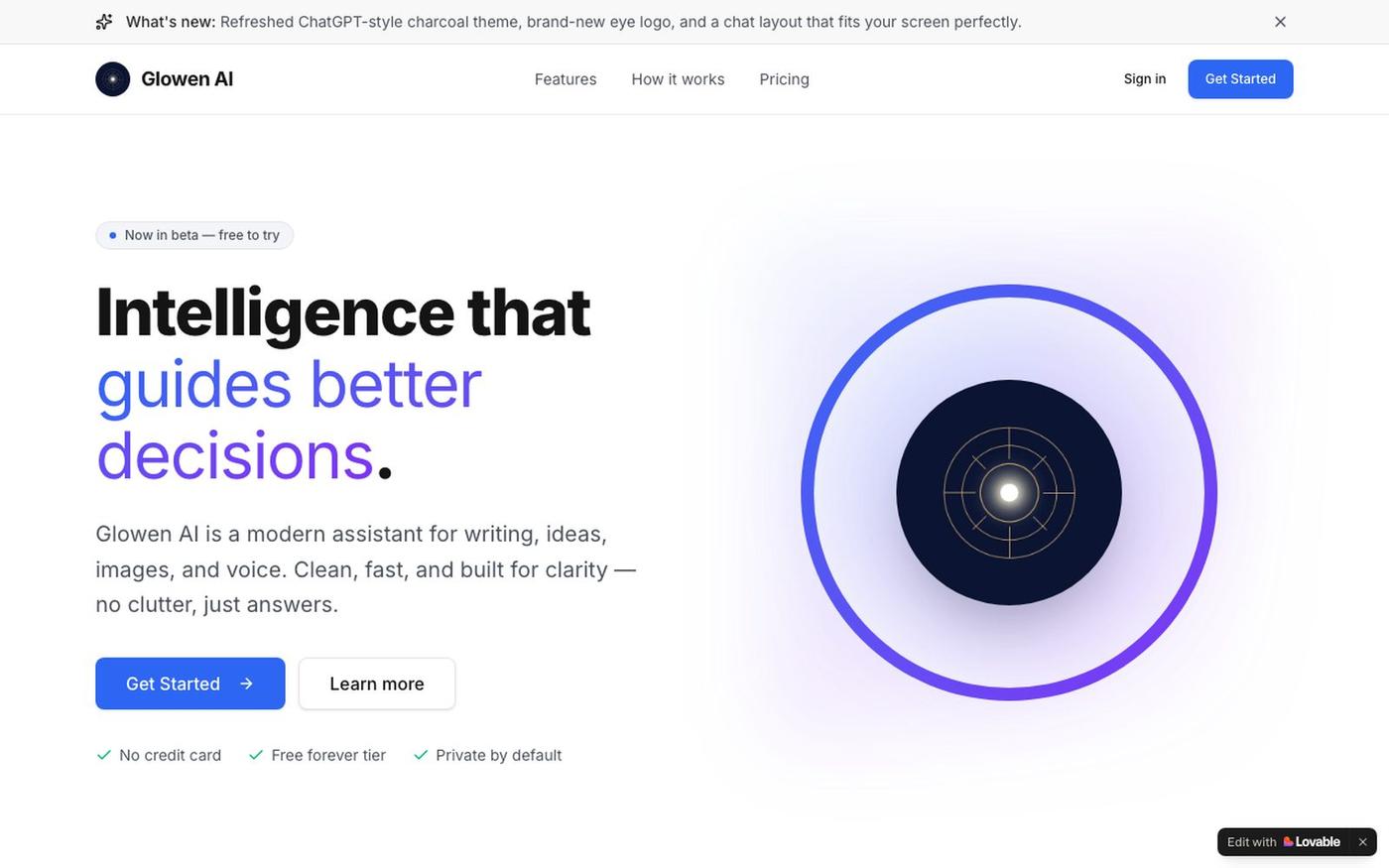 Glowen AI — Intelligence that guides better decisions — screenshot