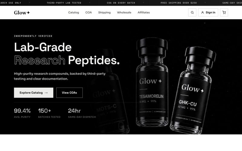 Glow Research | Research-Grade Peptides — screenshot