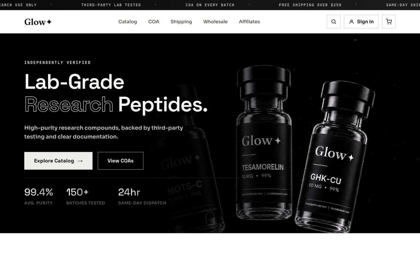 Glow Research | Research-Grade Peptides — screenshot
