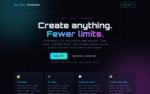 GLTCH Runner — Uncensored AI Image & Video Generation — screenshot