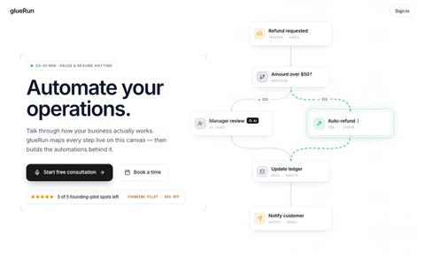 glueRun — Map one process free. We automate it. — screenshot
