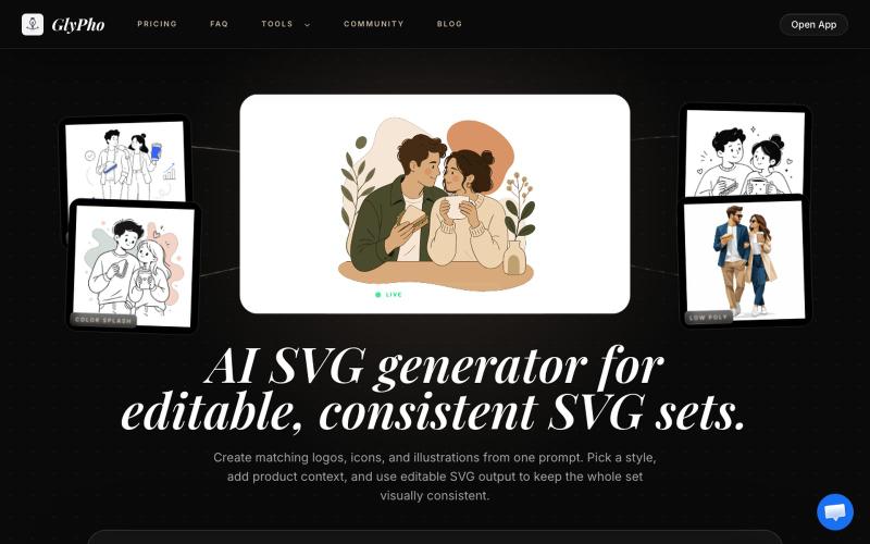 AI SVG Generator for Editable, Consistent SVG Sets | GlyPho — screenshot