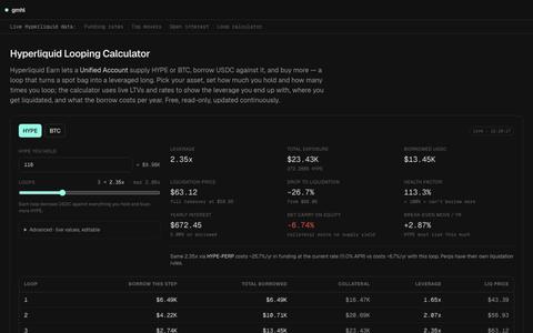 Hyperliquid Looping Calculator — Unified Account Leverage & Liquidation · gmhl.i — screenshot