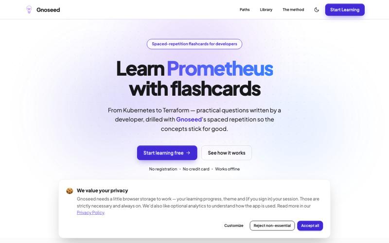 Free Online Flashcards for Developers — Spaced Repetition | Gnoseed — screenshot