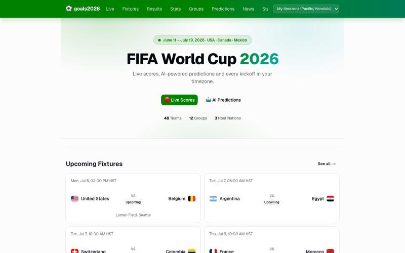 FIFA World Cup 2026 — Live Scores, Fixtures & Predictions — screenshot