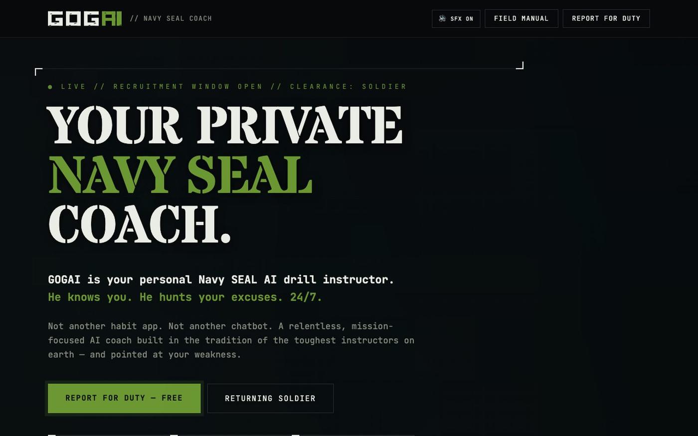 GOGAI — AI Navy SEAL Coach for Daily Discipline & Mental Toughness — screenshot