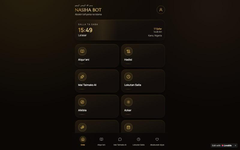 NASIHA BOT — Quran, Hadith & Islamic AI in Hausa — screenshot