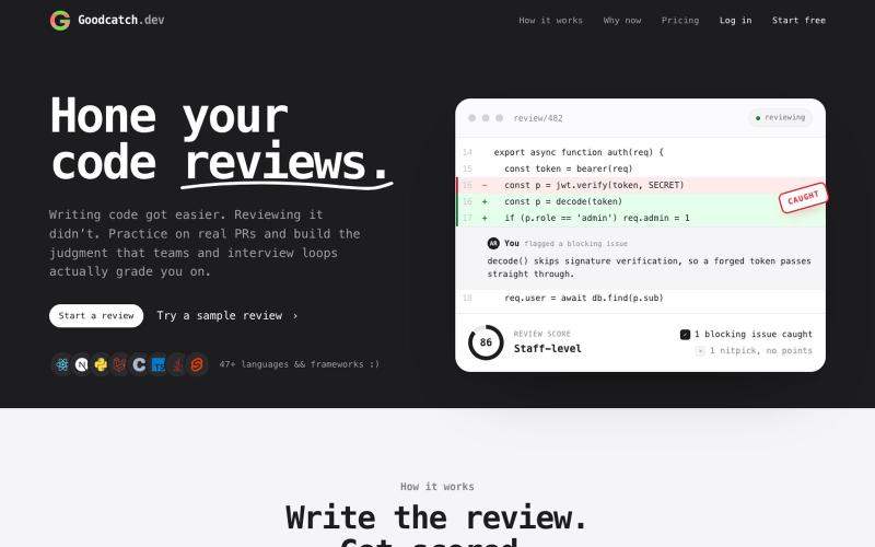 Goodcatch · Hone your code reviews — screenshot