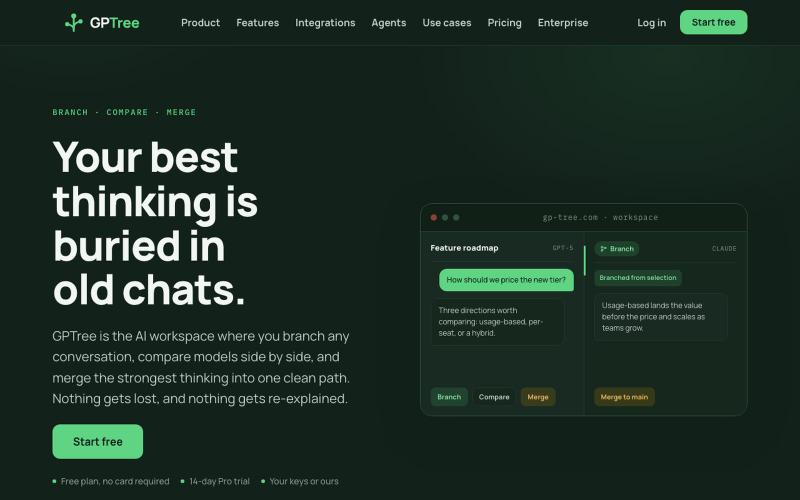 GPTree: Branch, Compare, and Merge AI Conversations — screenshot
