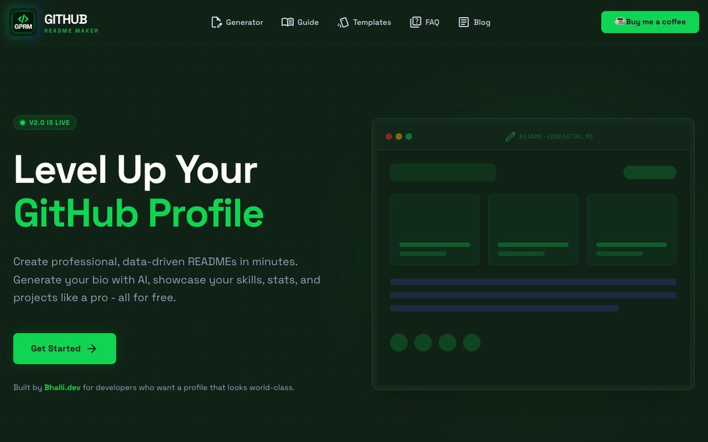 GPRM - Free GitHub Profile README Maker | Create Professional READMEs — screenshot