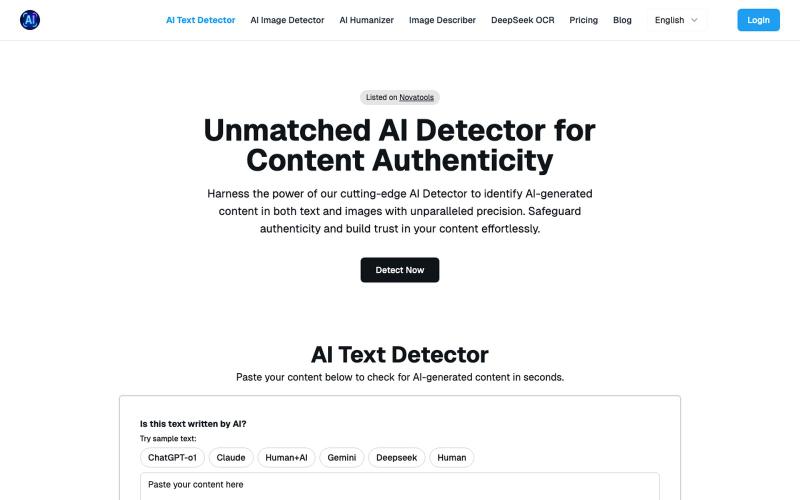 AI Detector - Reliable AI Checker for ChatGPT,Claude & DeepSeek | AI Detector — screenshot