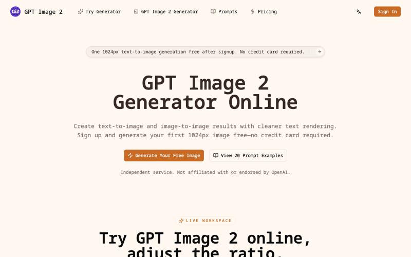 GPT Image 2 Generator Online – Try One Image Free — screenshot