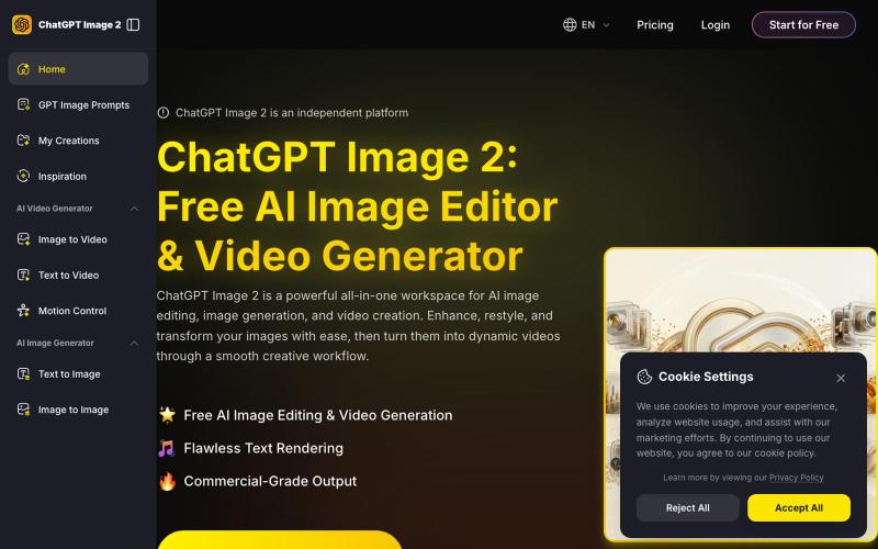 ChatGPT Image 2 - Free AI Image Editor & Video Generator — screenshot