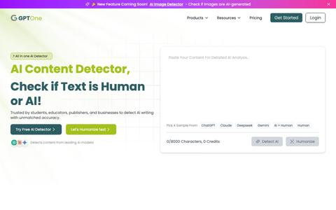 Free AI Detector | GPTOne – Detect ChatGPT & Claude — screenshot