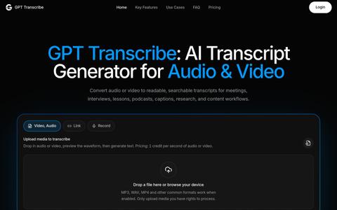 GPT Transcribe | AI Transcript Generator for Audio & Video — screenshot