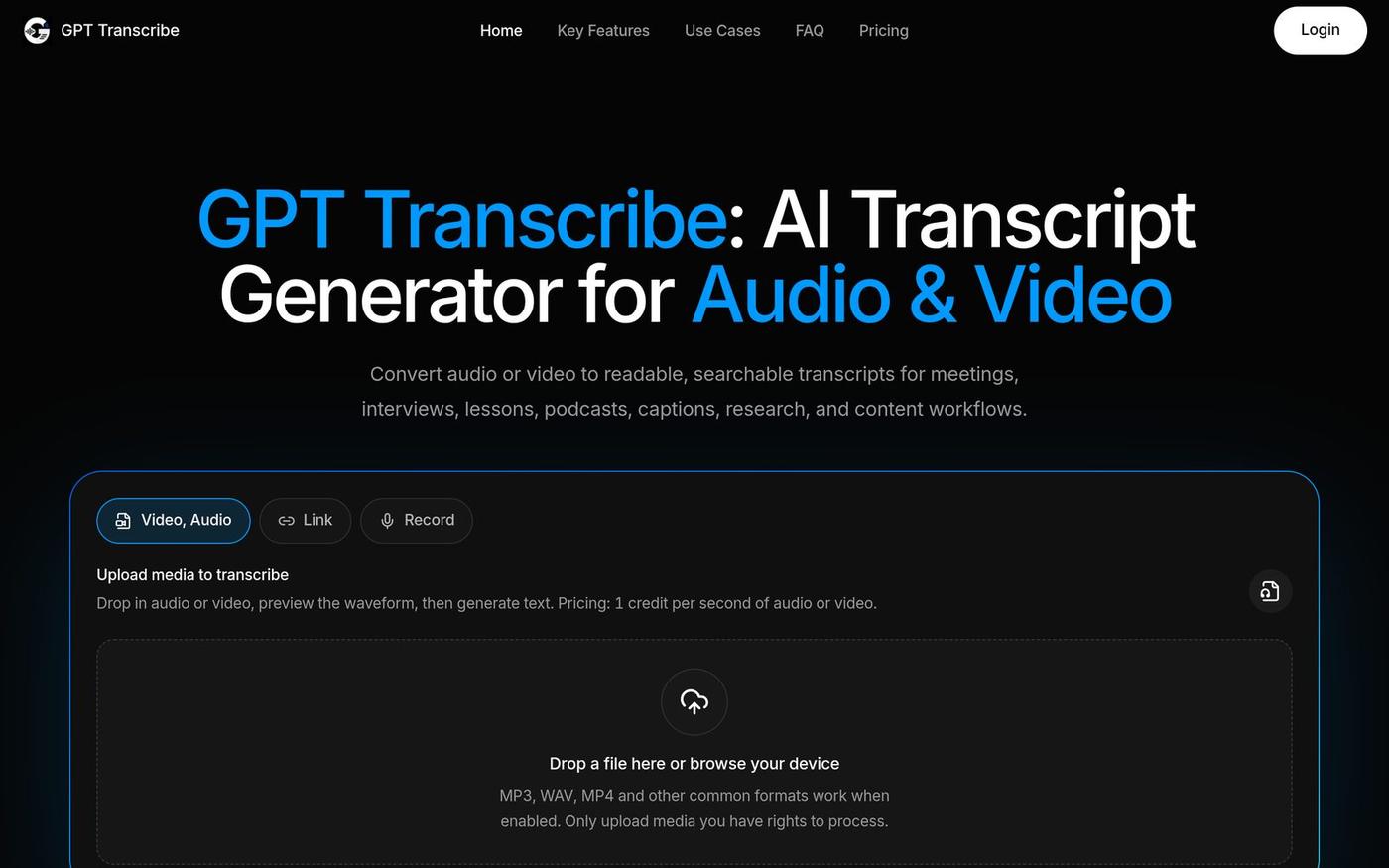 GPT Transcribe | AI Transcript Generator for Audio & Video — screenshot