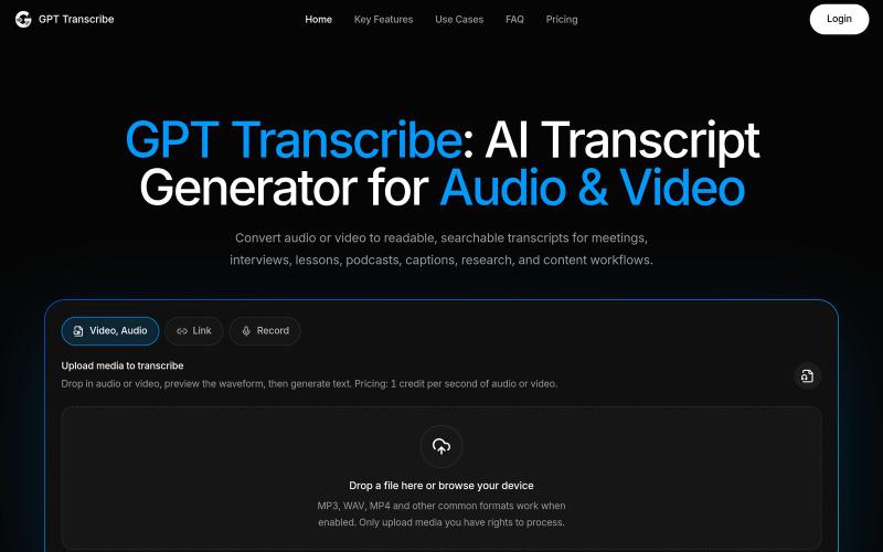 GPT Transcribe | AI Transcript Generator for Audio & Video — screenshot