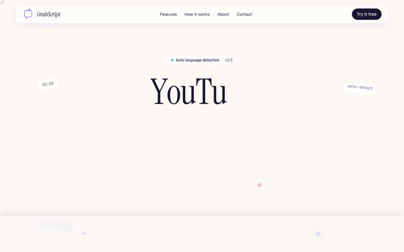 GrabScript — Free YouTube Transcript Generator | Instant Captions & Subtitles — screenshot