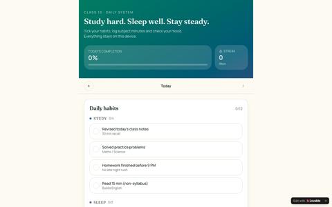 Grade 10 Habit Tracker — Study, Sleep & Mind Balance — screenshot