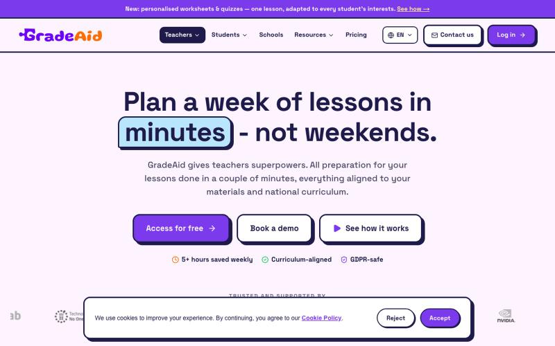 GradeAid — AI Lesson Planner & Teaching Tools for Teachers — screenshot