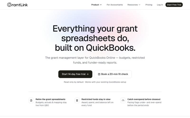 QuickBooks Grant Management & Budget Tracking Software | GrantLink — screenshot