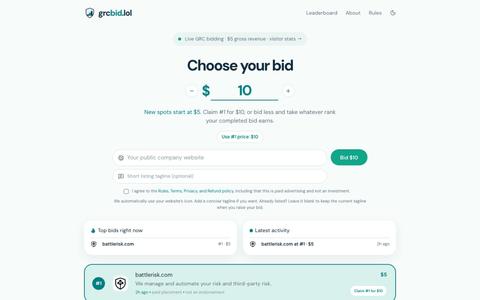 GRC Bid — The GRC leaderboard — screenshot