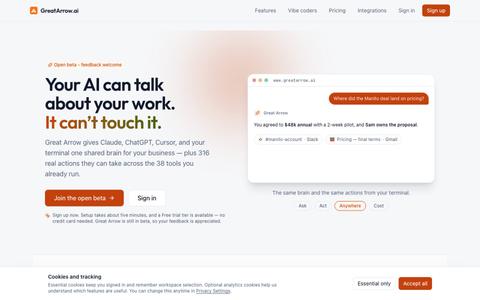 Give your AI the keys to your actual business | GreatArrow.ai — screenshot