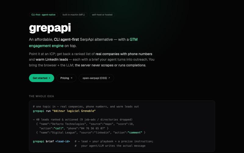 grepapi — affordable, CLI agent-first SerpApi alternative — screenshot