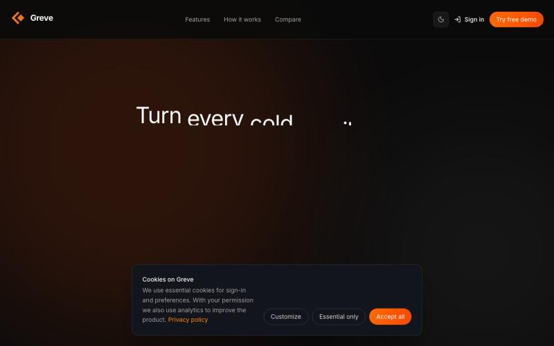 Greve | AI-Powered B2B Outreach Pages, Open Tracking & Follow-ups — screenshot