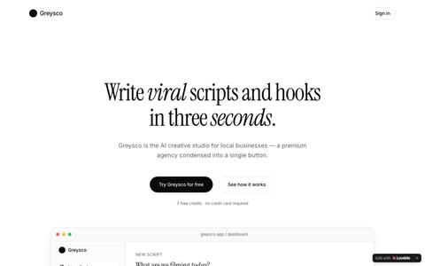 Greysco — Guiões e Ganchos Virais em 3 segundos — screenshot