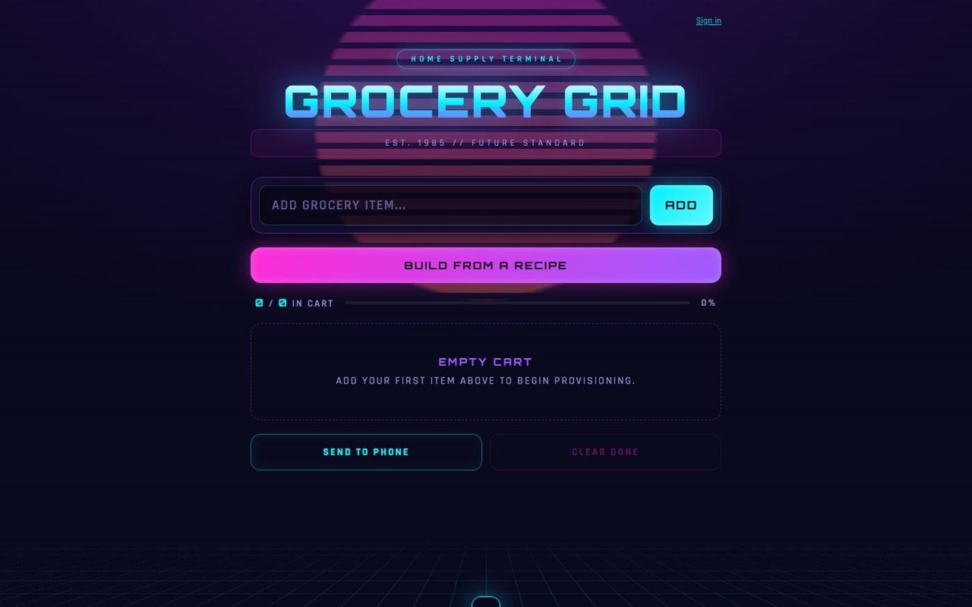 GROCERY GRID // Home Supply Terminal — screenshot