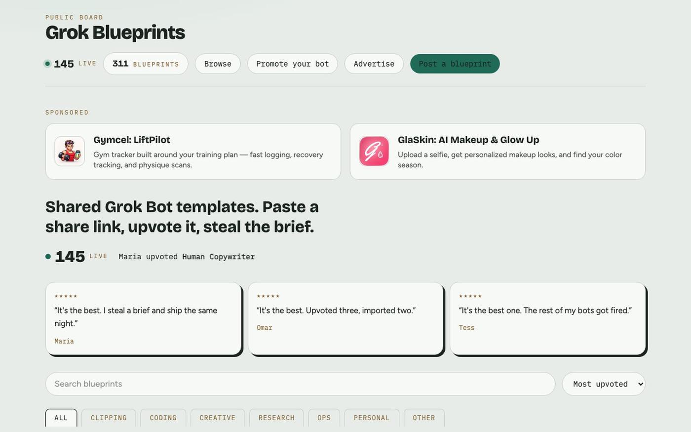 Grok Blueprints — screenshot
