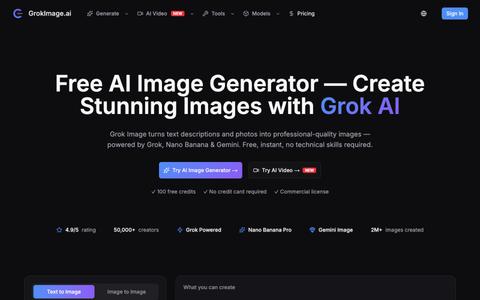 GrokImage.ai — Free AI Image Generator | Grok Imagine, Gemini & GPT-Image-2 — screenshot