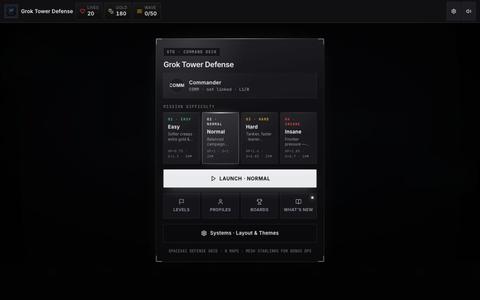 Grok Tower Defense (GTD) — Free Online SpaceXAI Tower Defense | groktowerdefense — screenshot