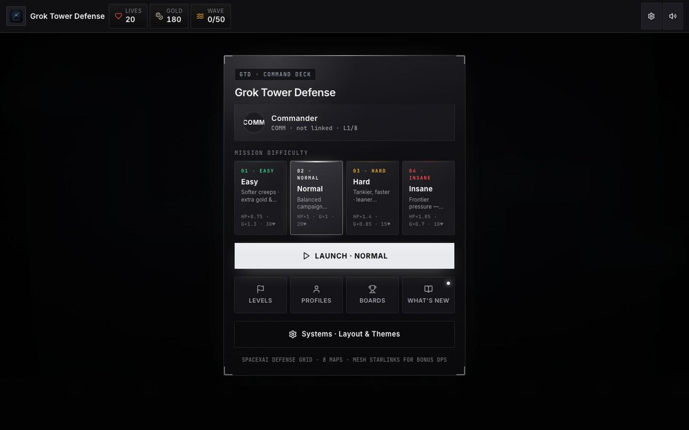 Grok Tower Defense (GTD) — Free Online SpaceXAI Tower Defense | groktowerdefense — screenshot