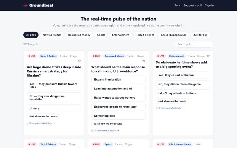 Groundbeat — the real-time pulse of the nation — screenshot