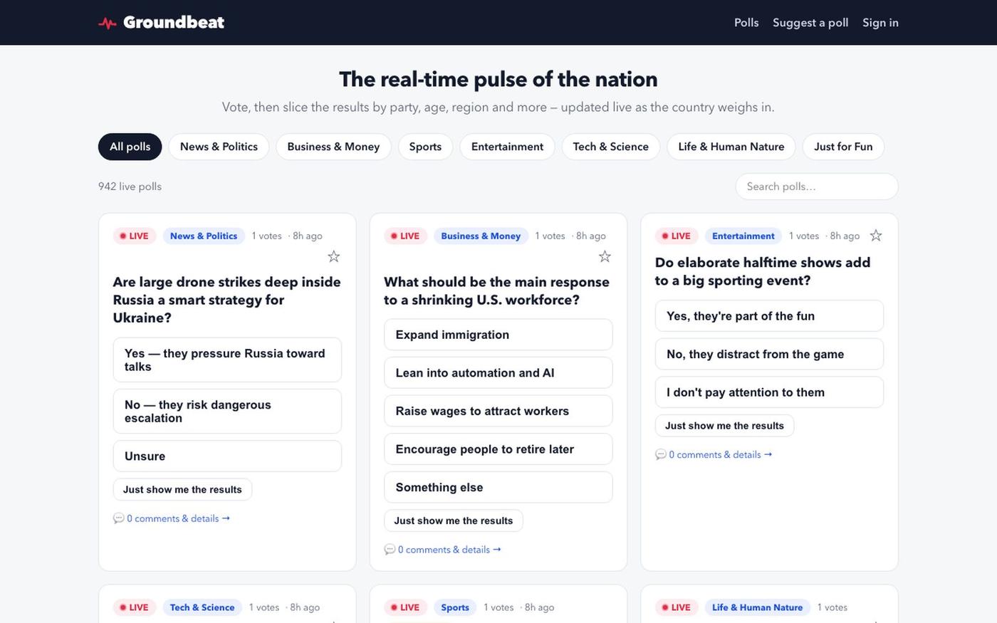 Groundbeat — the real-time pulse of the nation — screenshot