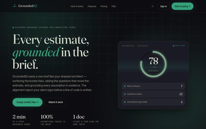 GroundedIQ — AI scoping & alignment reports for teams — screenshot