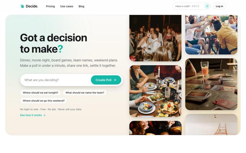 Decide · Free Group Poll Maker, Settle It by Swiping — screenshot