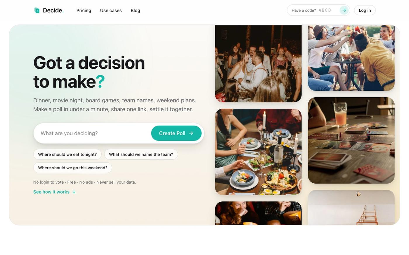 Decide · Free Group Poll Maker, Settle It by Swiping — screenshot