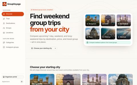 Weekend Group Trips from Your City | 1–2 Day Getaways, Treks & Experiences | Gro — screenshot