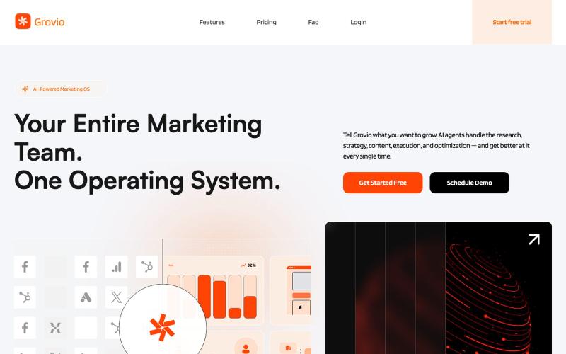 Grovio AI — Autonomous Marketing OS for Startups — screenshot