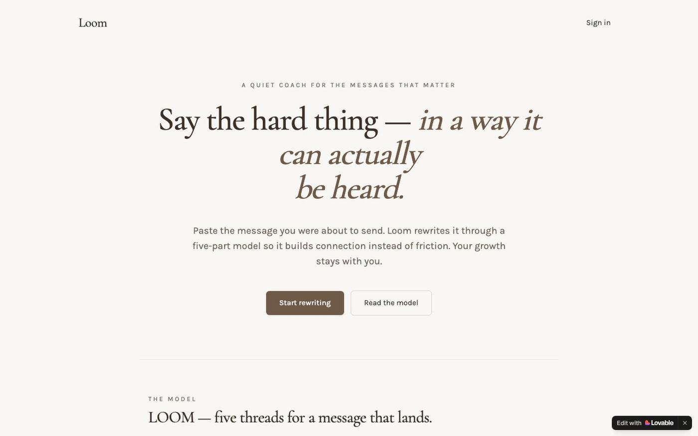Loom — rewrite messages for closer relationships — screenshot