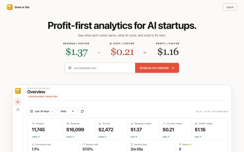 Grow or Die — Profit analytics for AI startups — screenshot
